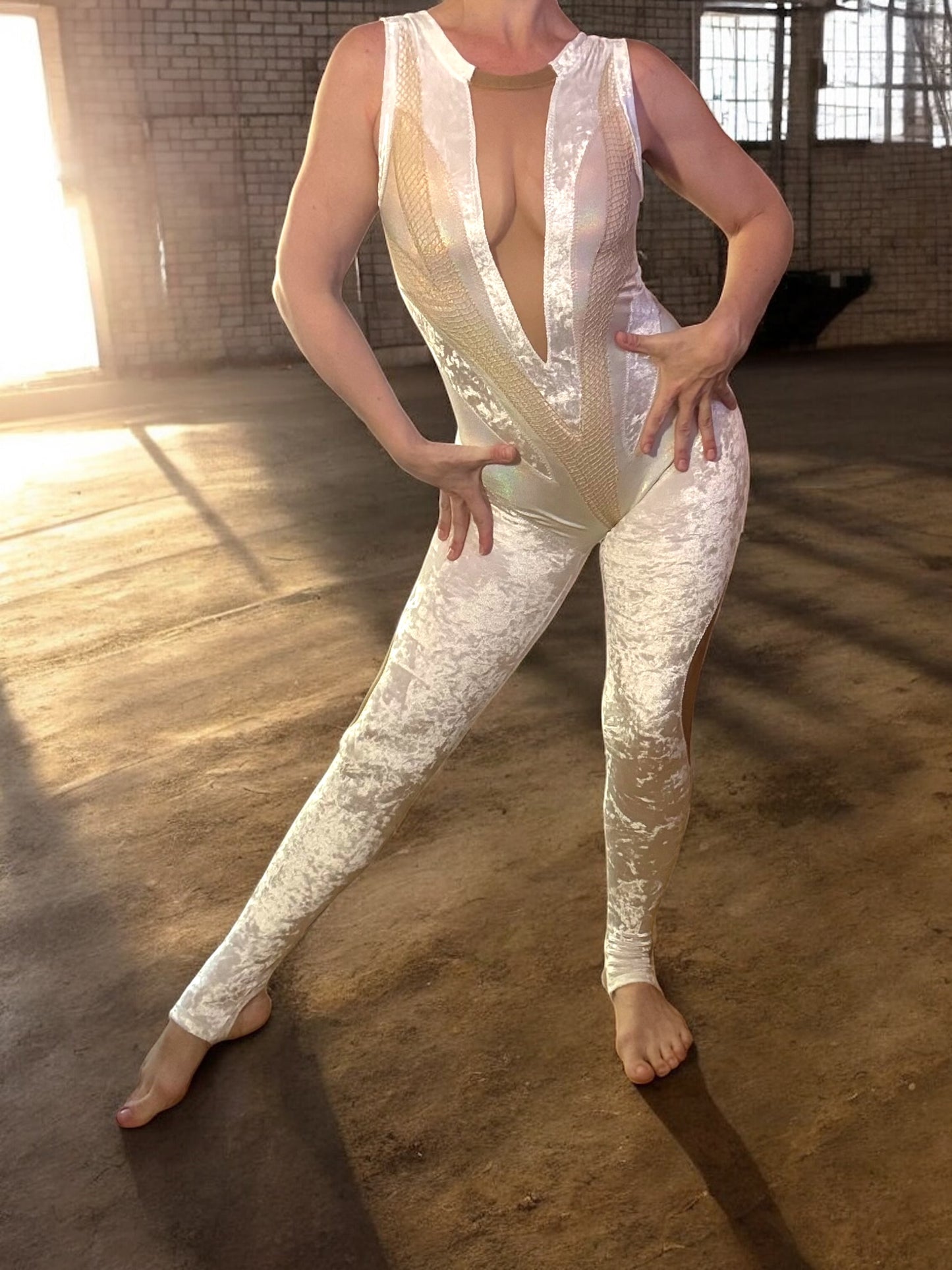 Crushed Velvet White Catsuit 🤍