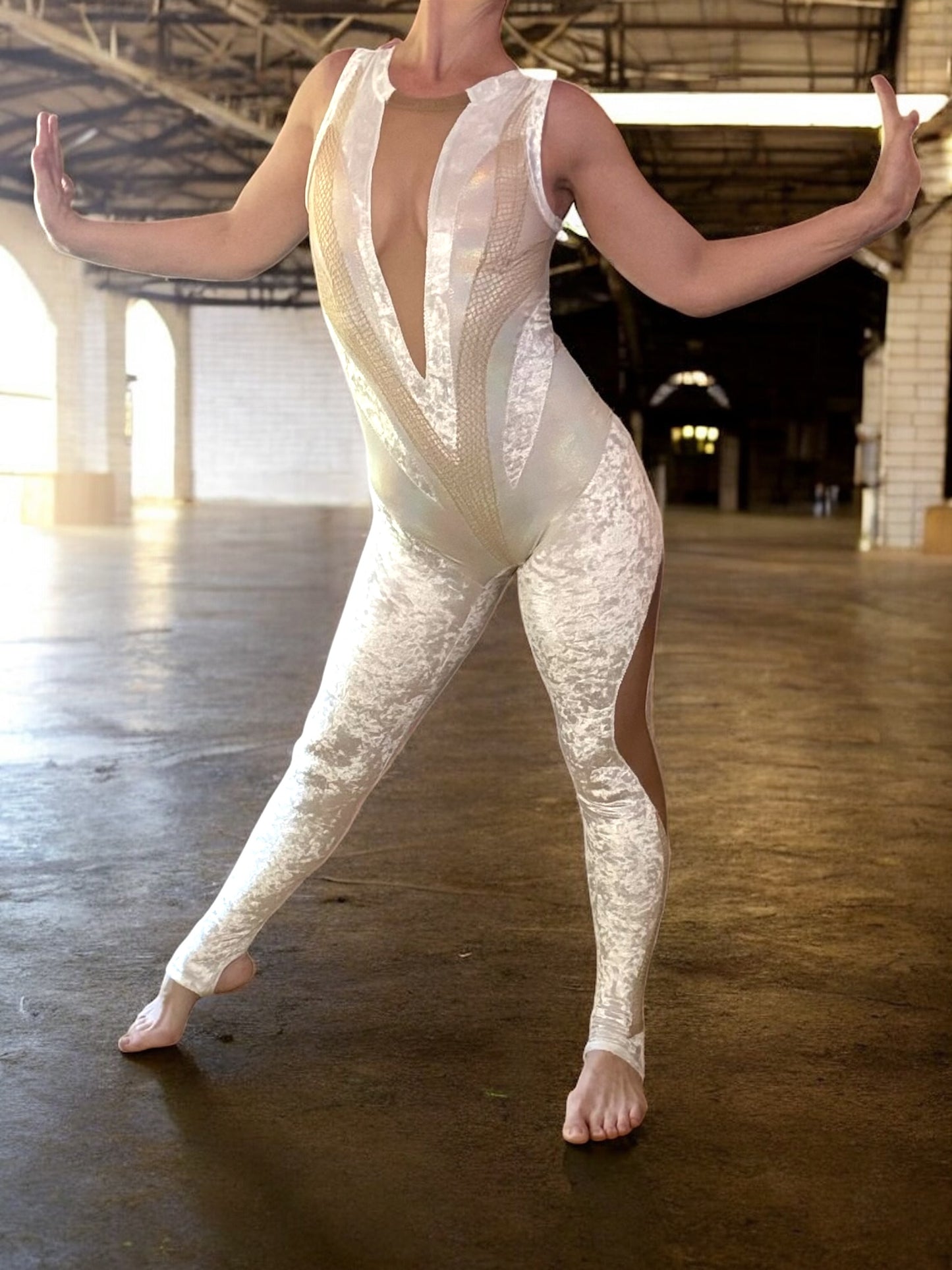 Crushed Velvet White Catsuit 🤍