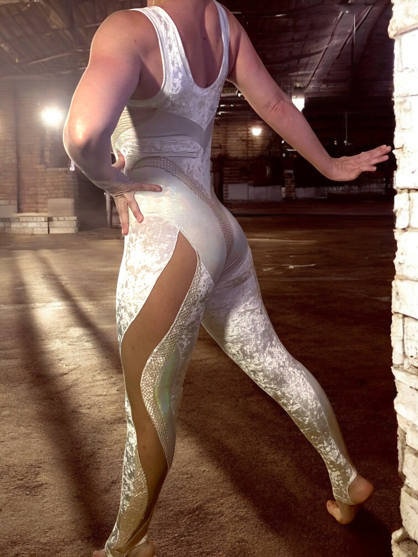 Crushed Velvet White Catsuit 🤍