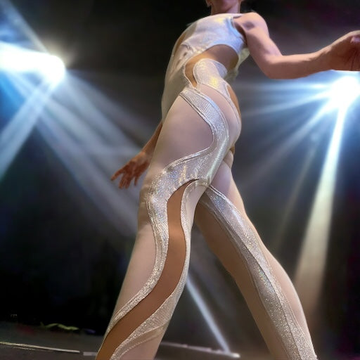 White Mesh Swirl Unitard