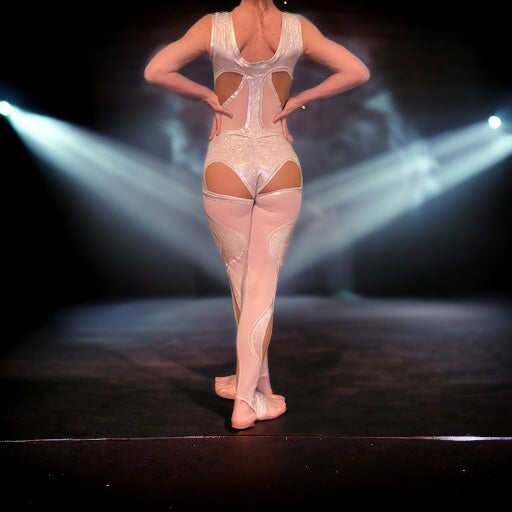 White Mesh Swirl Unitard