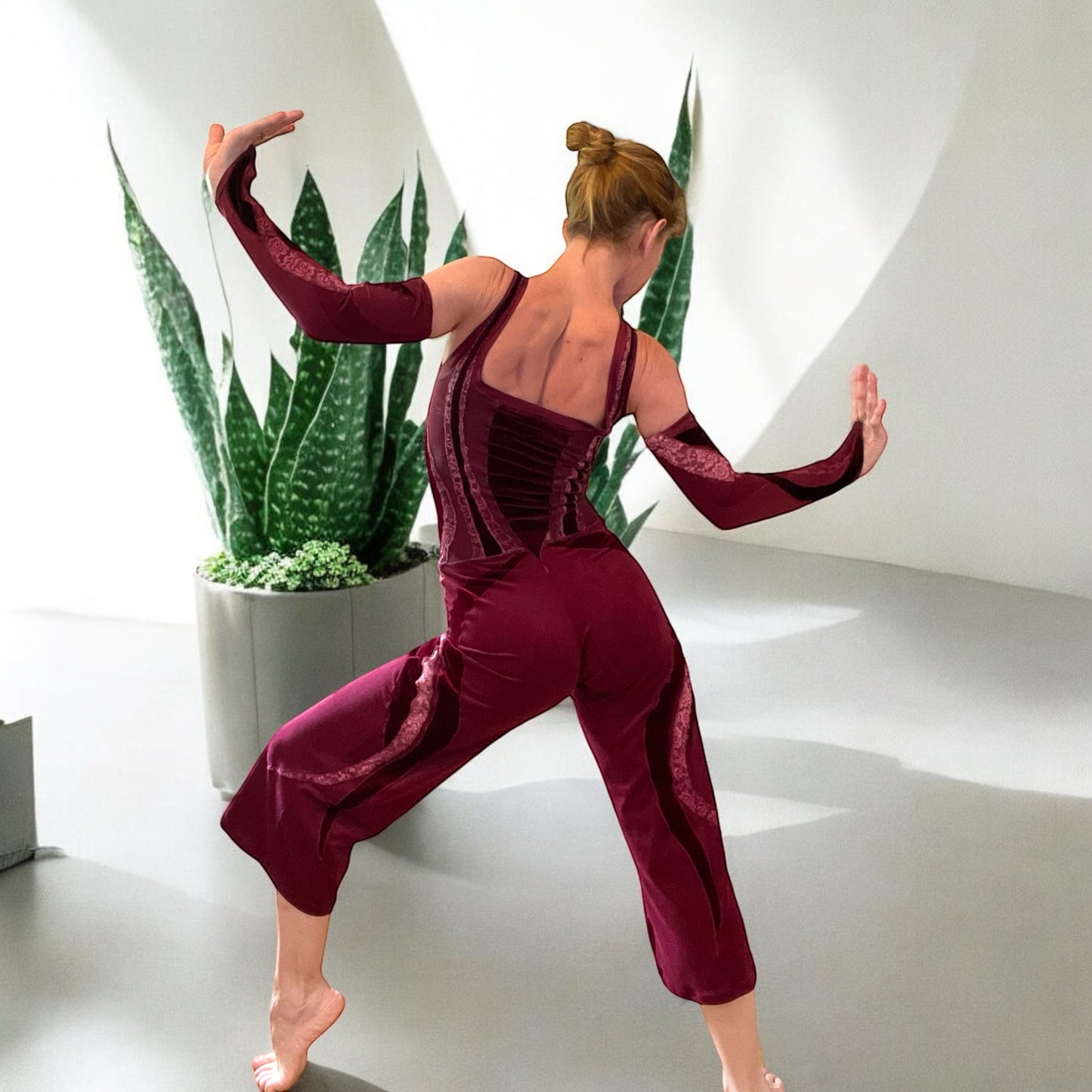 Burgundy Bodysuit with Gauntlets