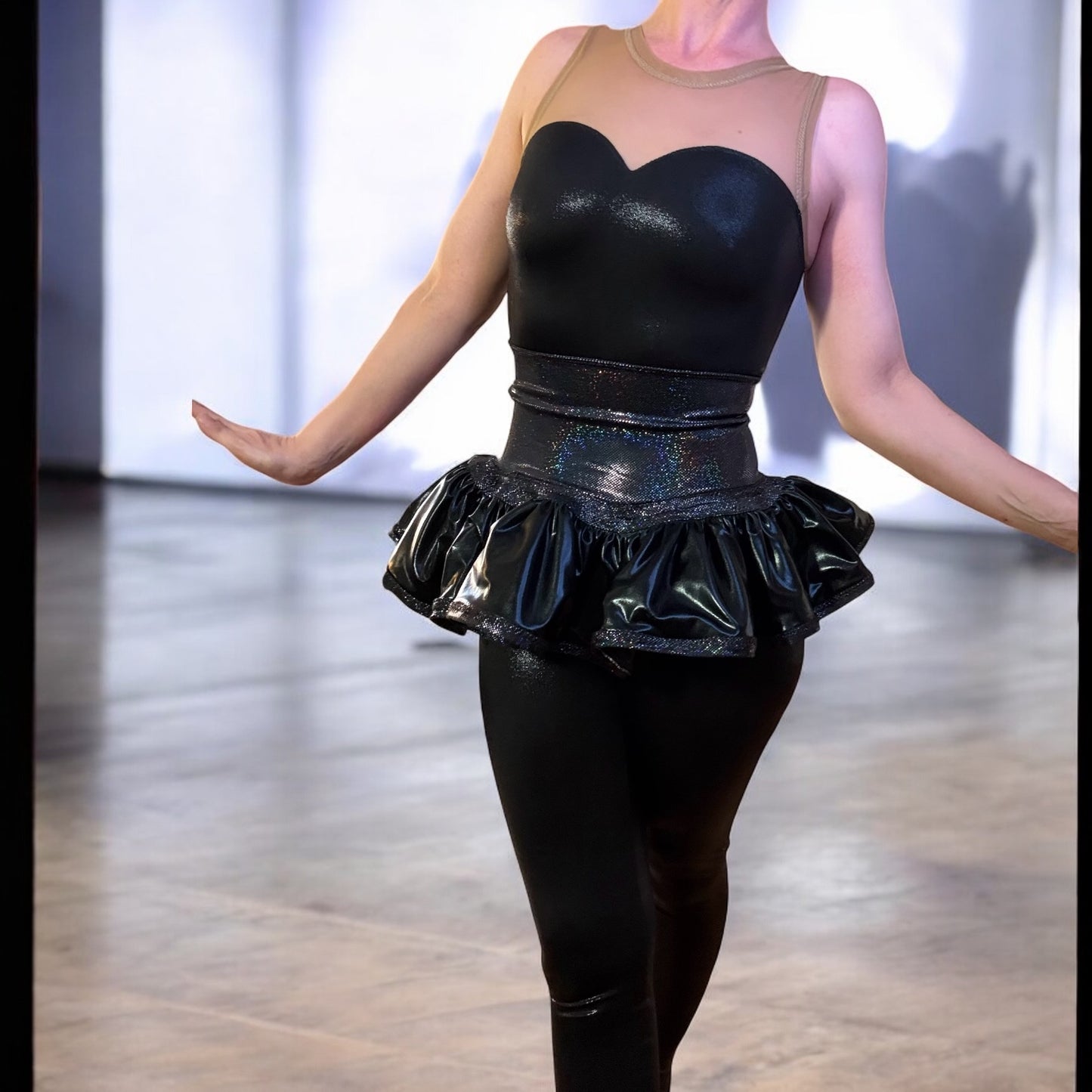 High Waisted Black Ruffle Skirt