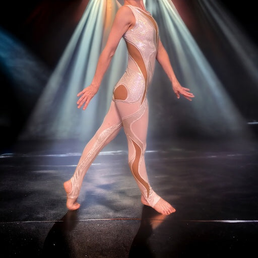 White Mesh Swirl Unitard