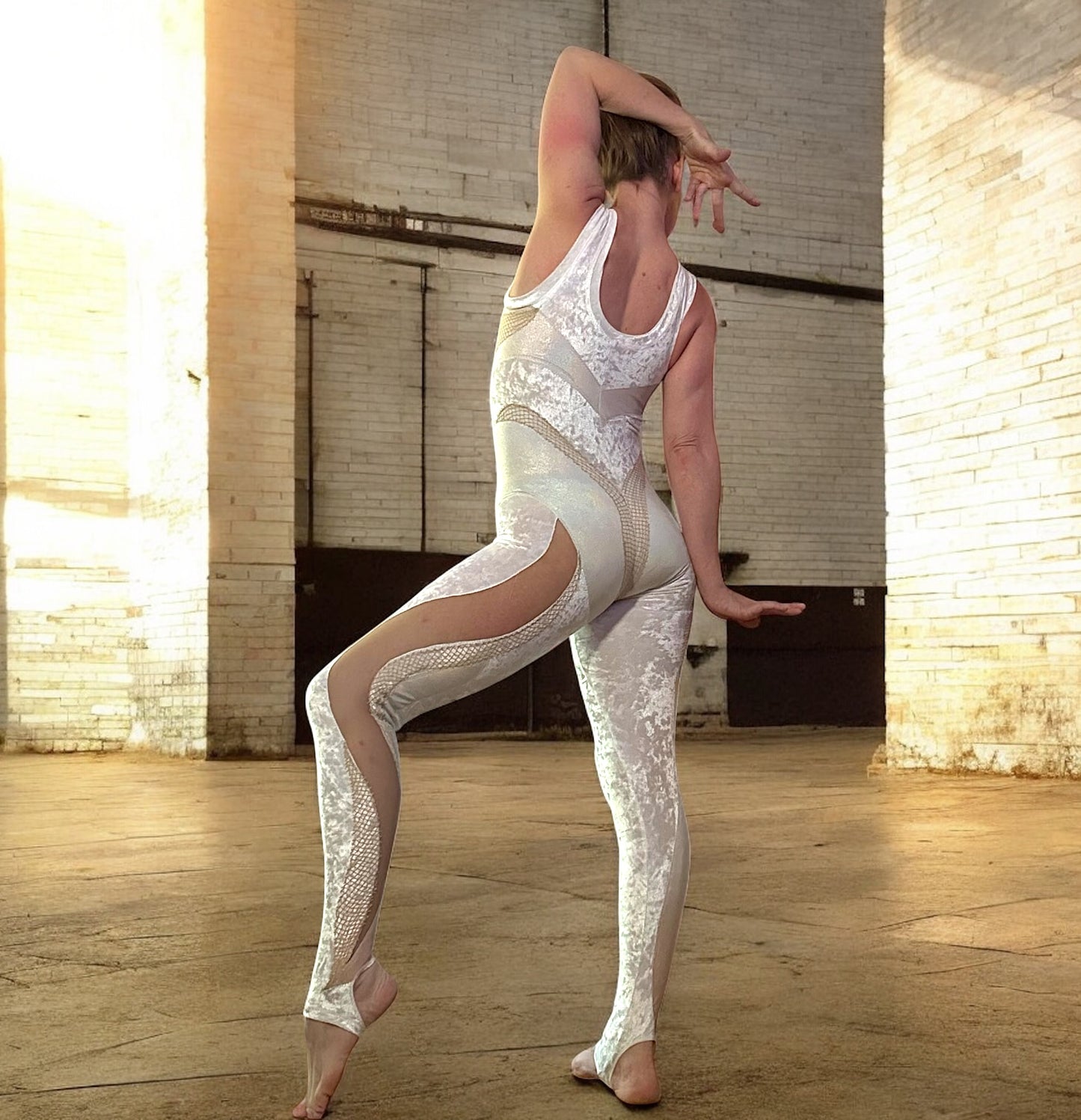 Crushed Velvet White Catsuit 🤍