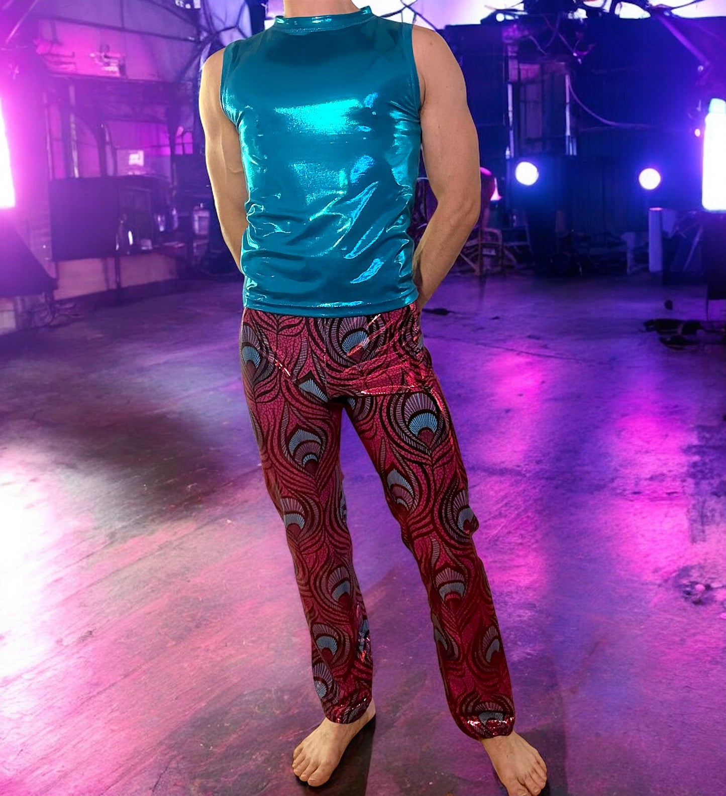Fuchsia Peacock Pants with Turquoise Tank